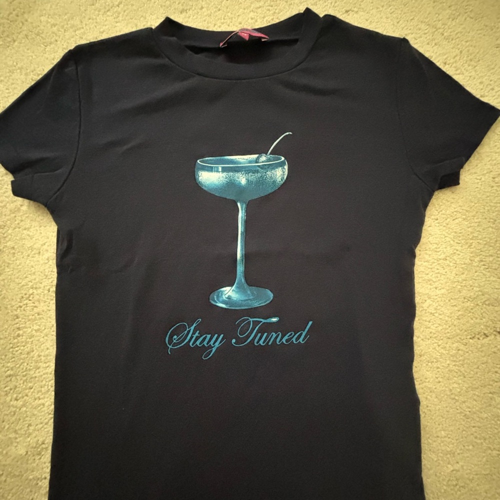 Edikted Black Tee with Blue Cocktail Graphic